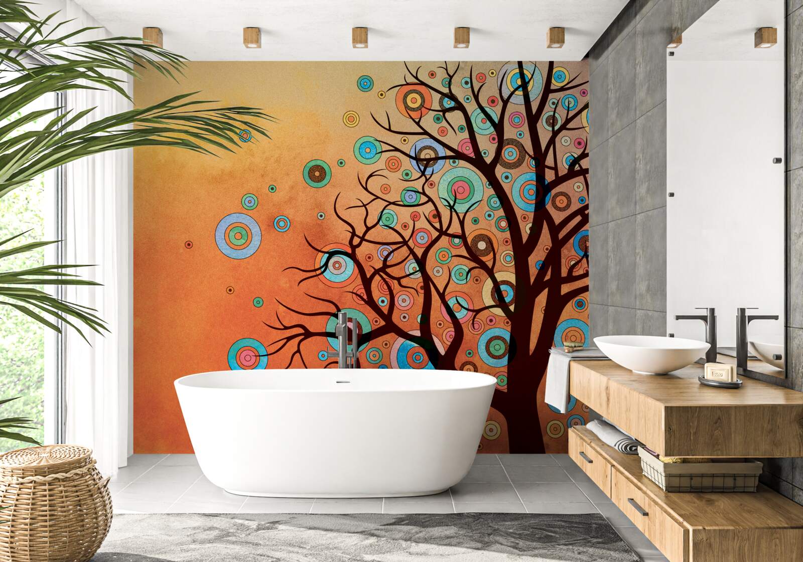 Fototapeta strom v abstraktnom štýle na pozadí západu slnka