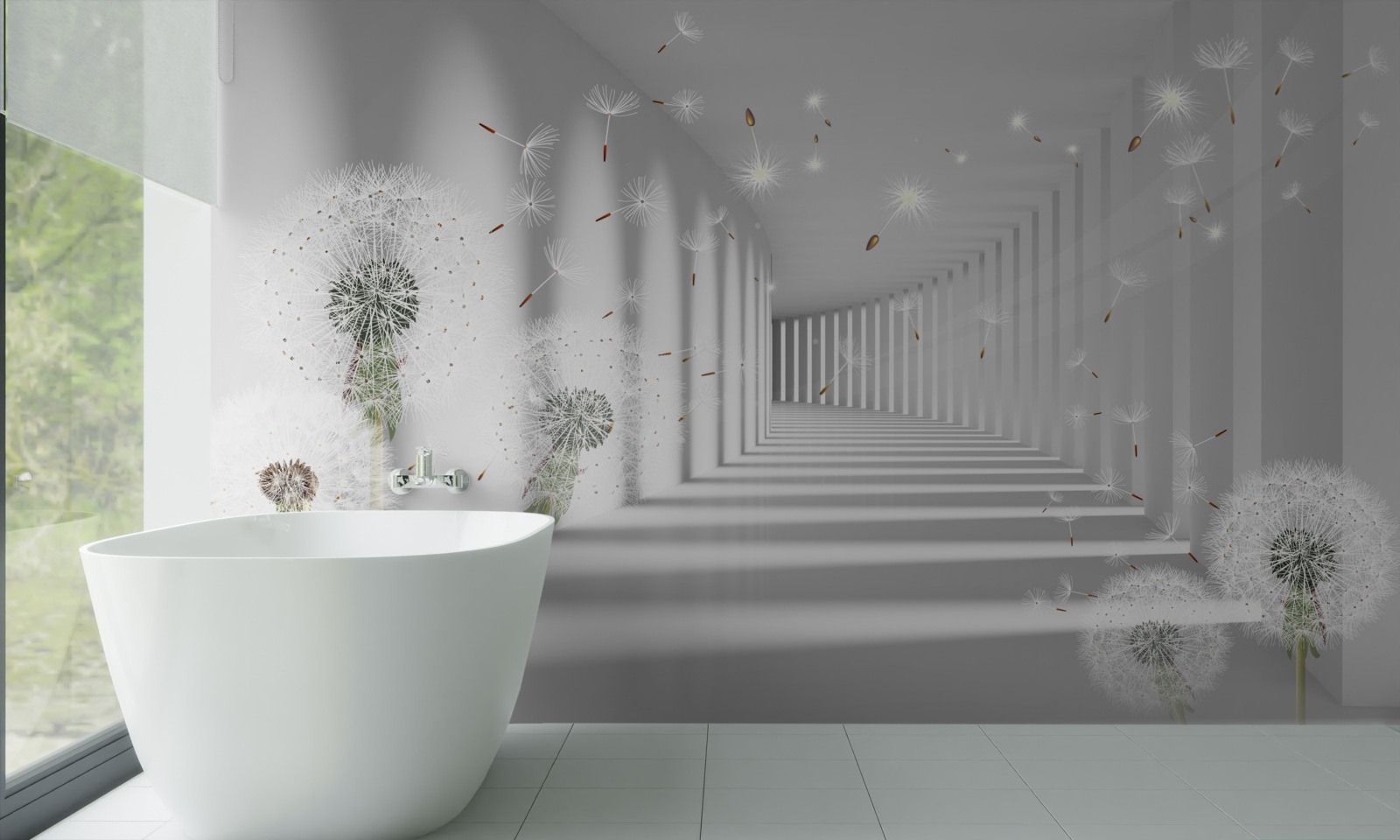 Fototapeta nekonečný tunel posiaty púpavami