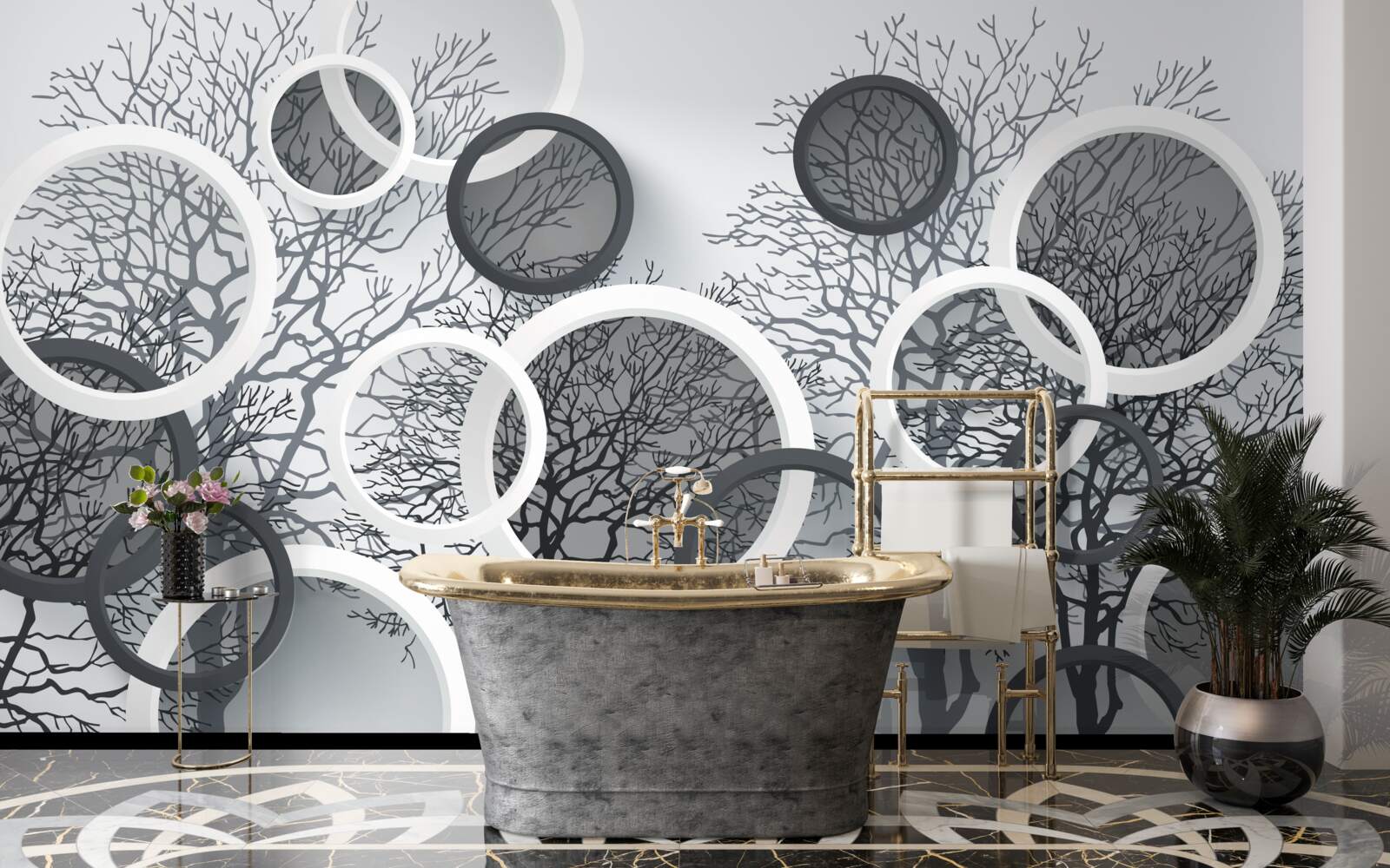 Fototapeta stromy v hmle a kruhoch