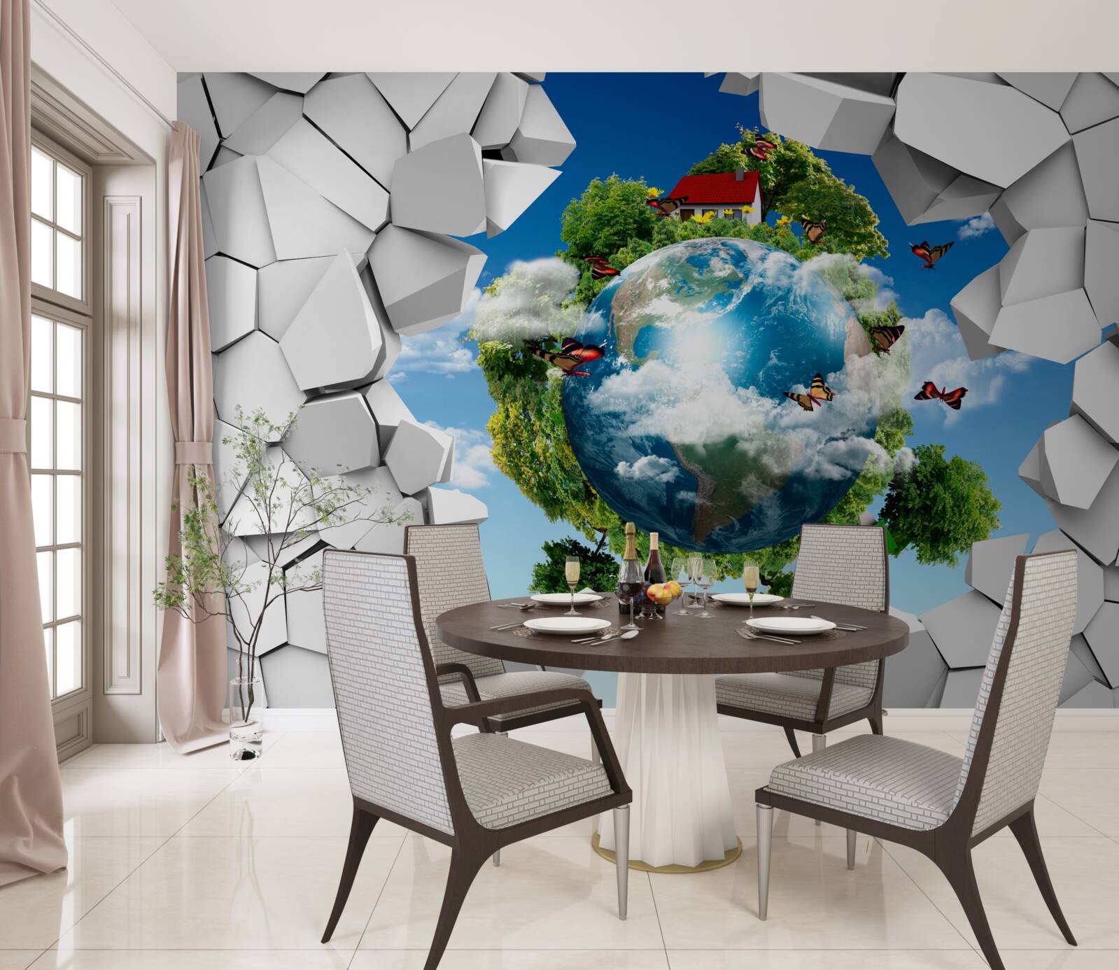 Fototapeta Stena z kameňa a planéta pokrytá zeleňou