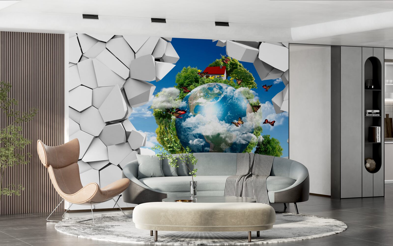 Fototapeta Stena z kameňa a planéta pokrytá zeleňou