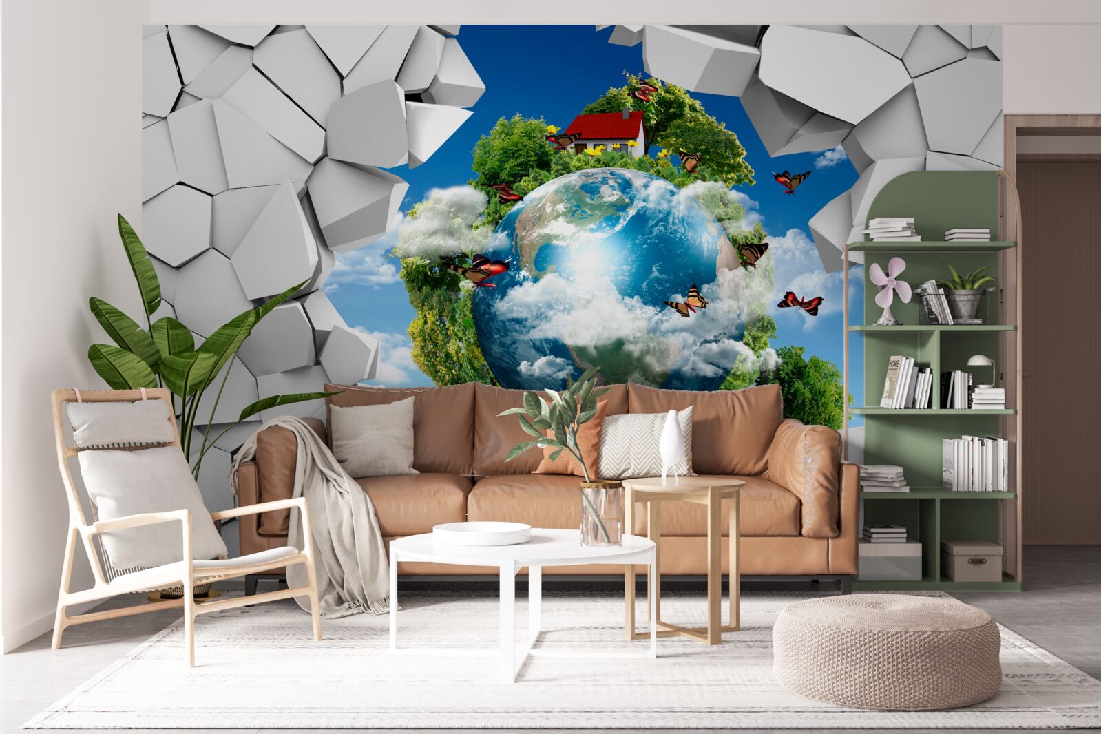 Fototapeta Stena z kameňa a planéta pokrytá zeleňou