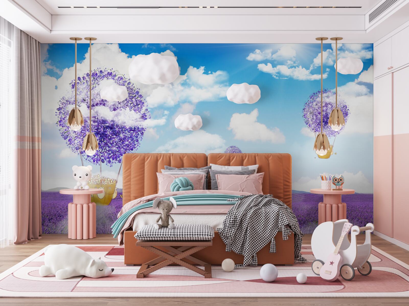 Fototapeta levanduľová plantáž a balóny