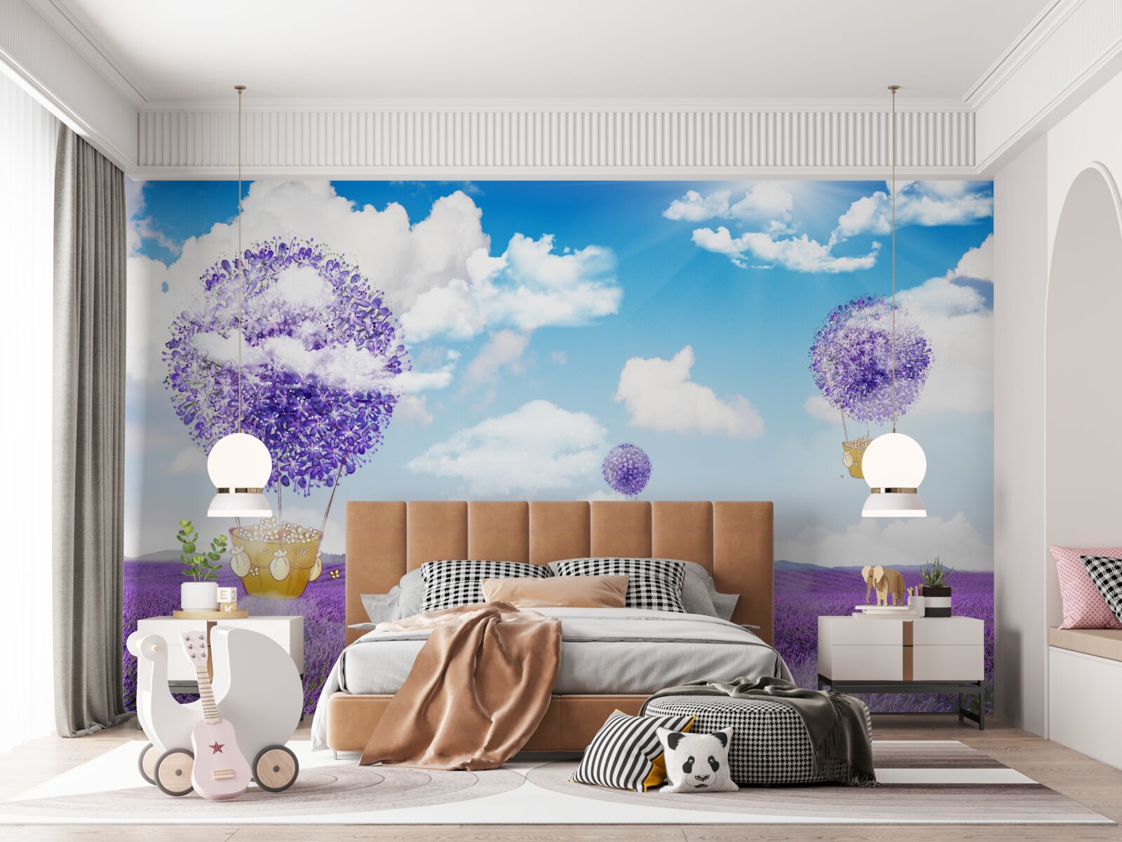 Fototapeta levanduľová plantáž a balóny