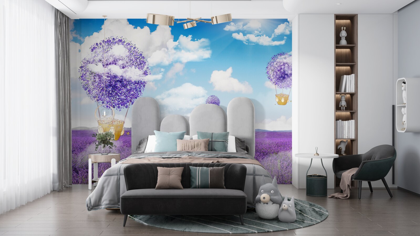 Fototapeta levanduľová plantáž a balóny