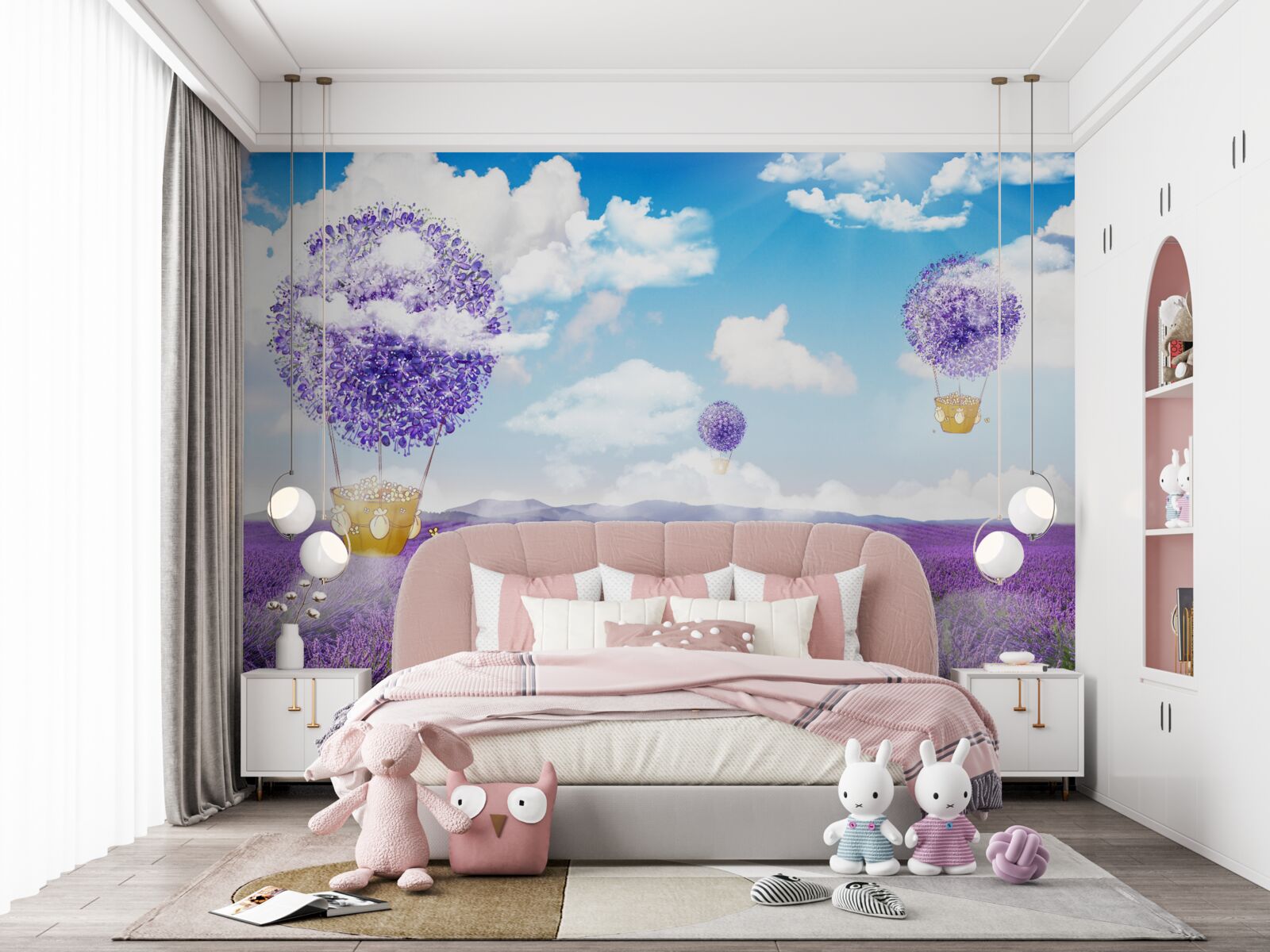 Fototapeta levanduľová plantáž a balóny