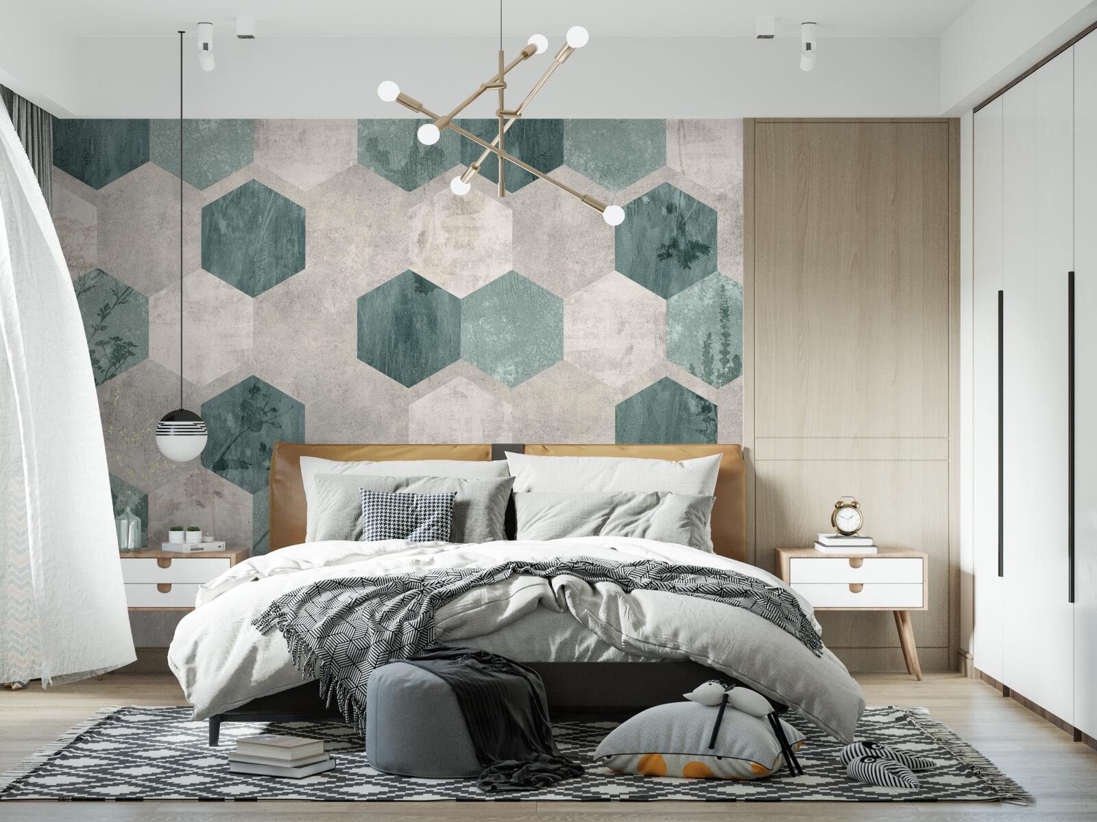 Fototapeta listy so vzormi vo forme abstraktných päťuholníkov