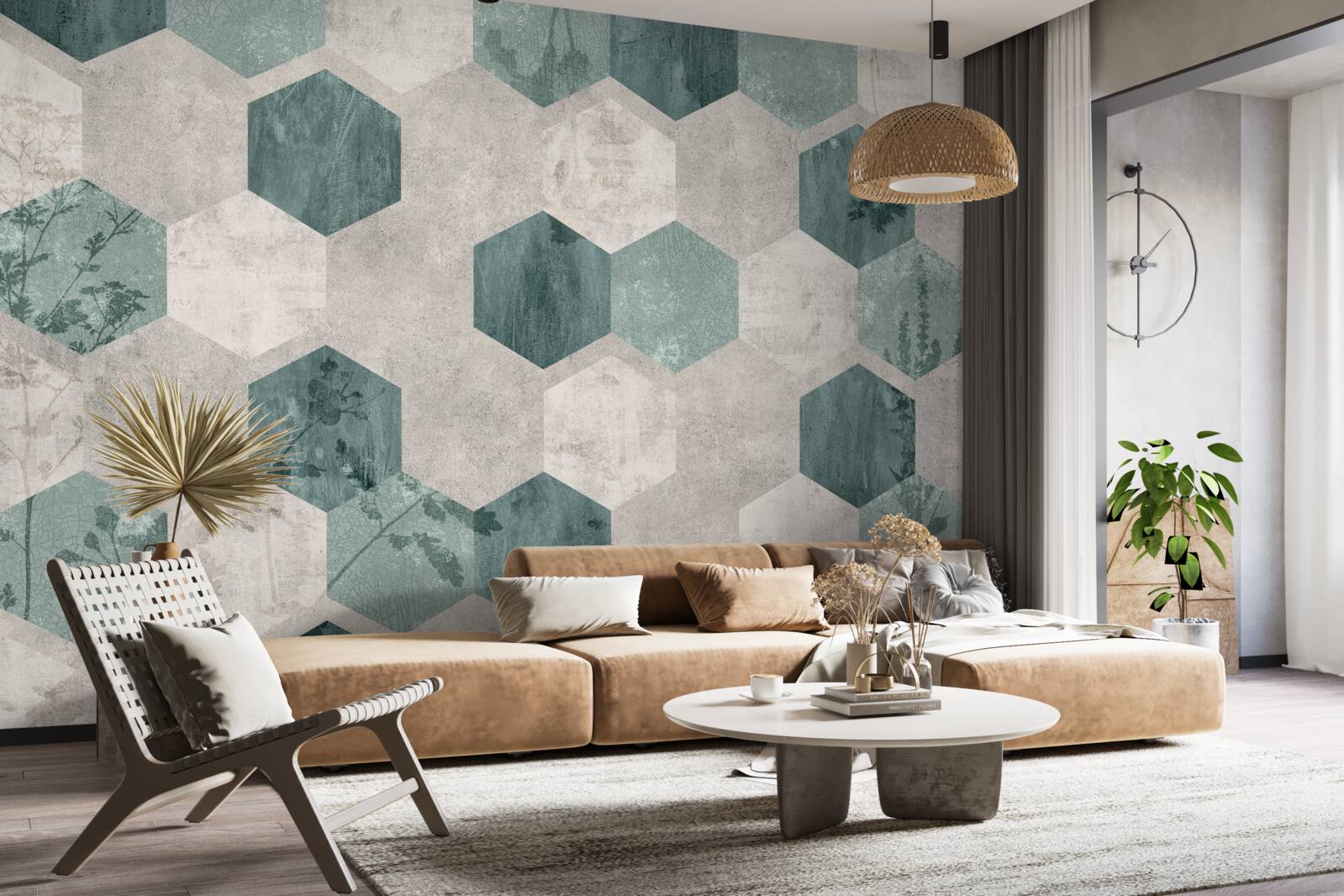 Fototapeta listy so vzormi vo forme abstraktných päťuholníkov