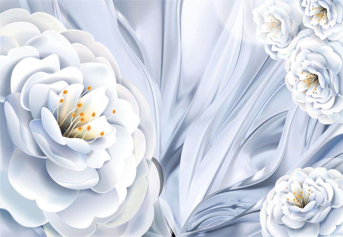 Fototapeta veľké snehovo biele puky a zelené listy