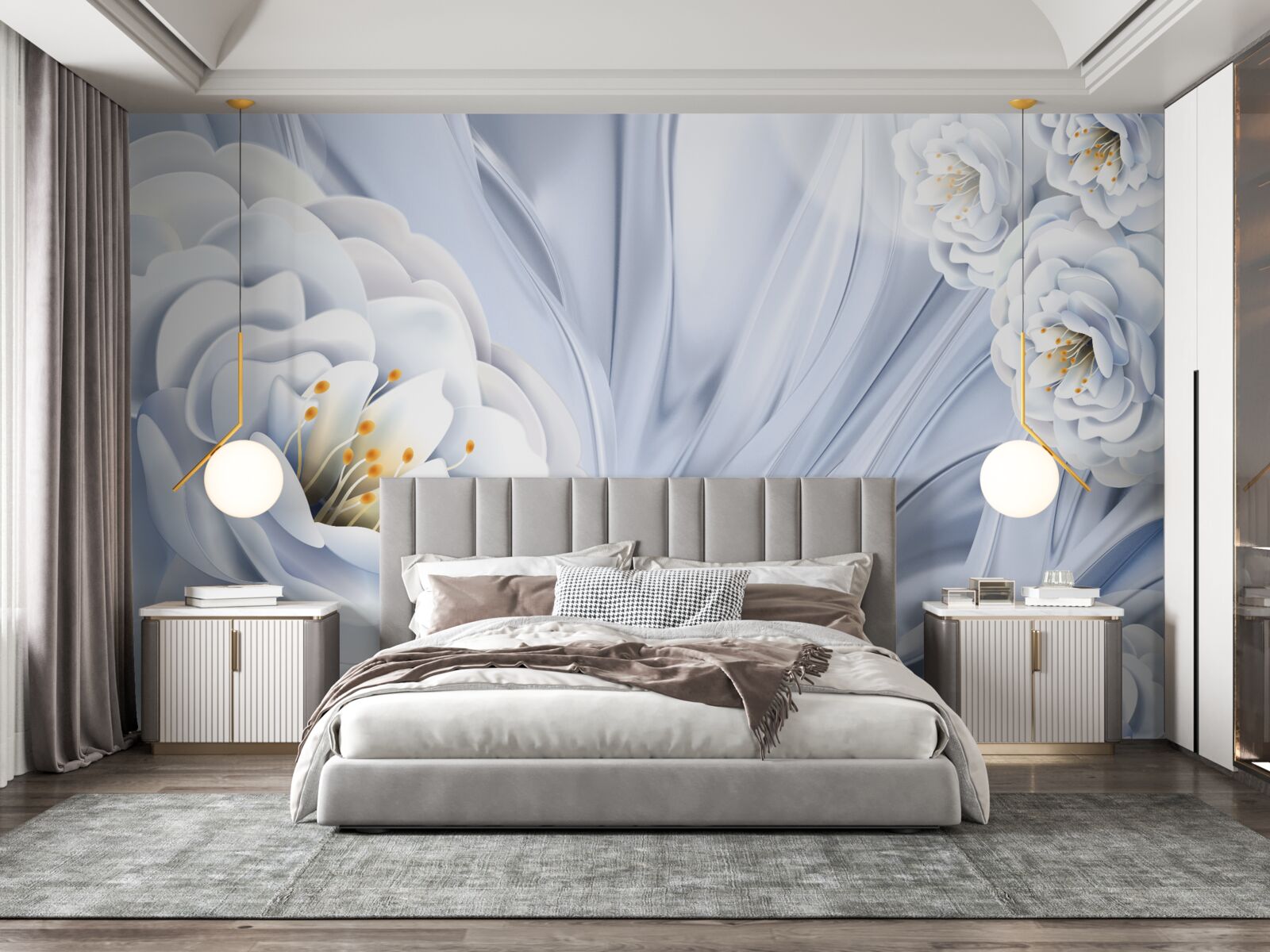 Fototapeta veľké snehovo biele puky a zelené listy