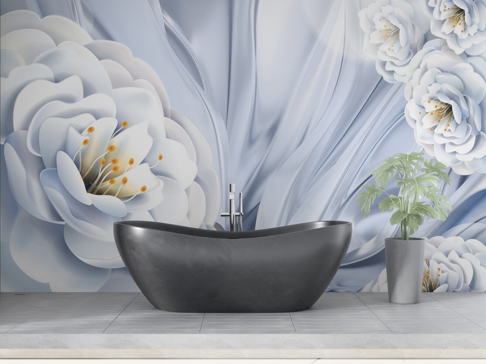 Fototapeta veľké snehovo biele puky a zelené listy