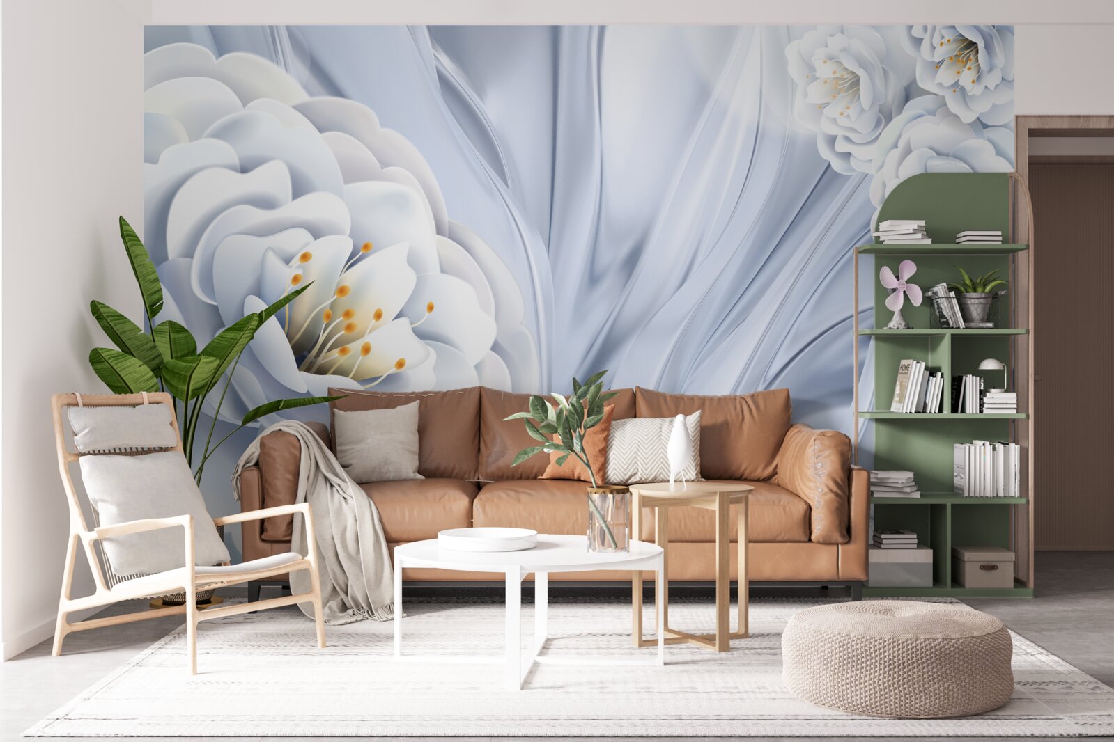 Fototapeta veľké snehovo biele puky a zelené listy