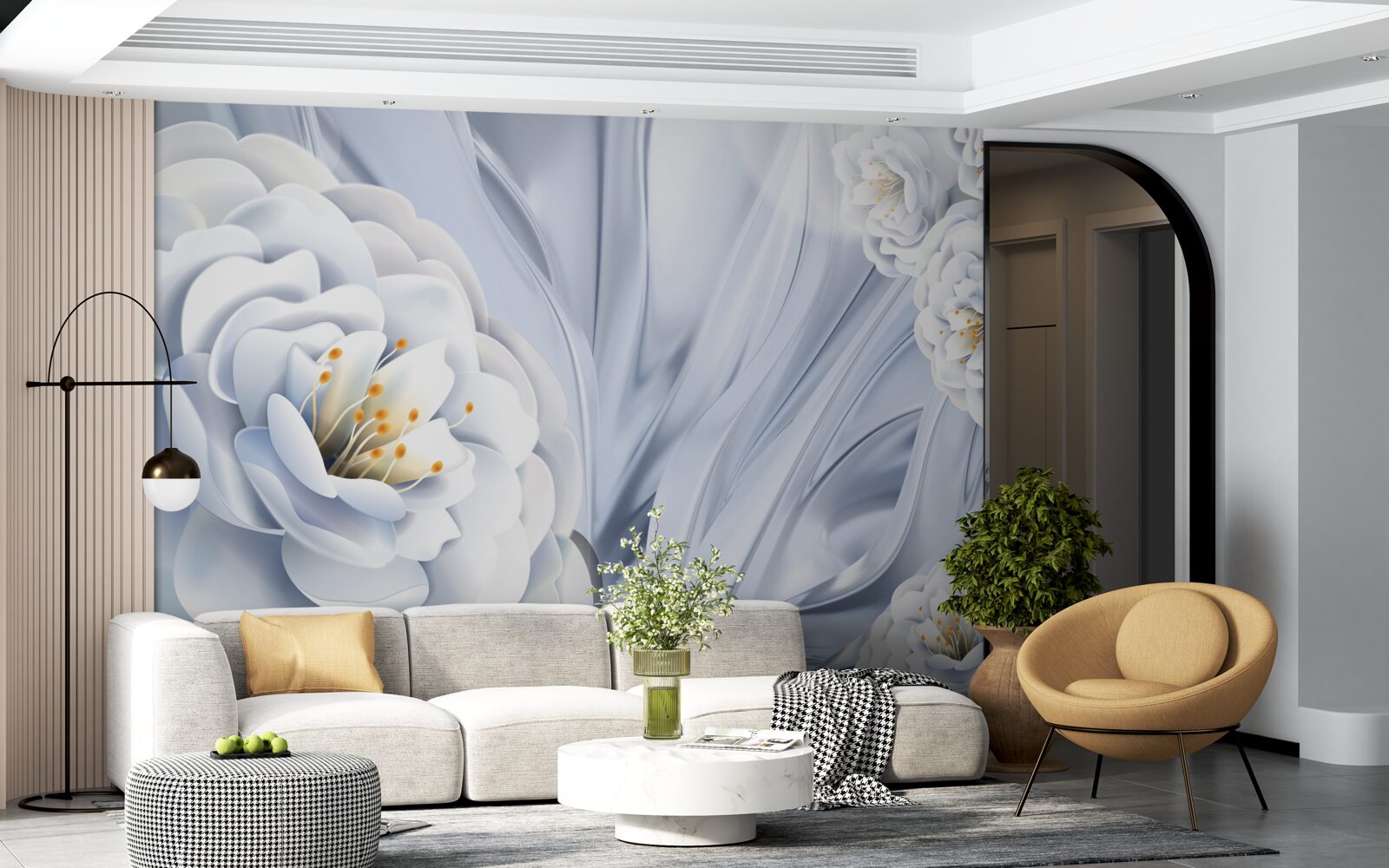 Fototapeta veľké snehovo biele puky a zelené listy