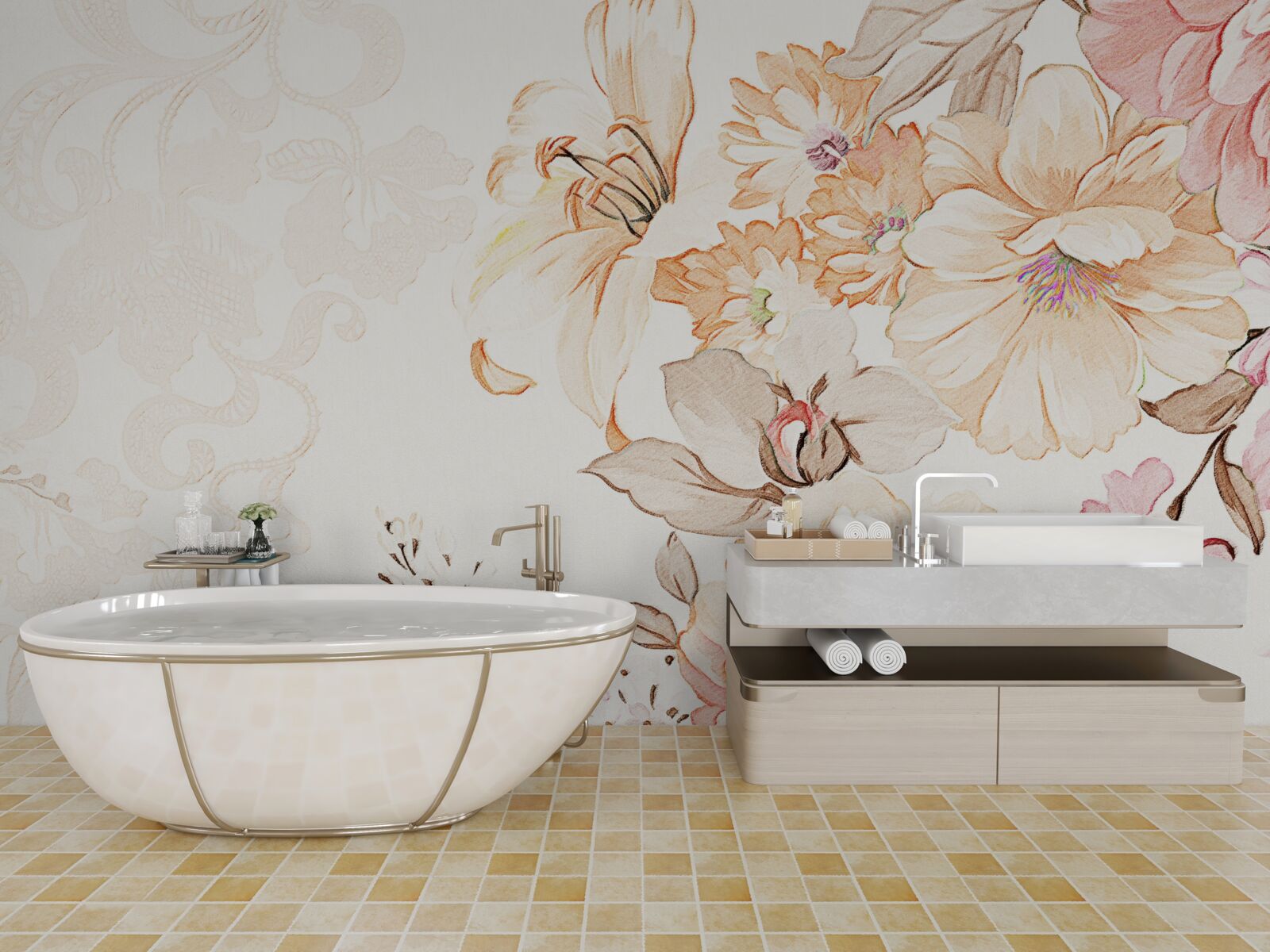 Fototapeta kompozícia s akvarelovými kvetmi