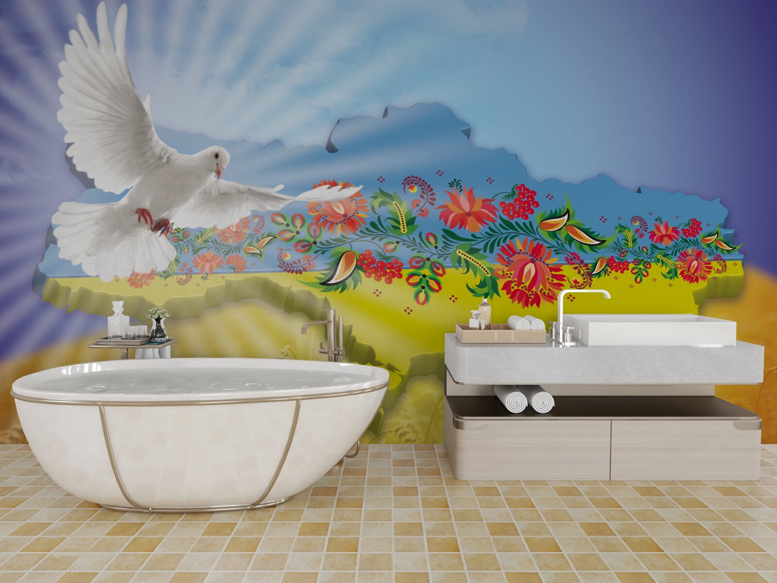 Fototapeta Holubica mieru a mapa Ukrajiny