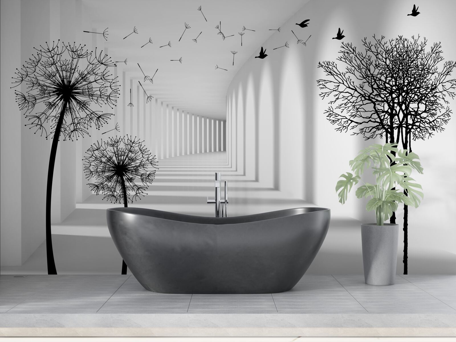 Fototapeta čierne púpavy a tunel