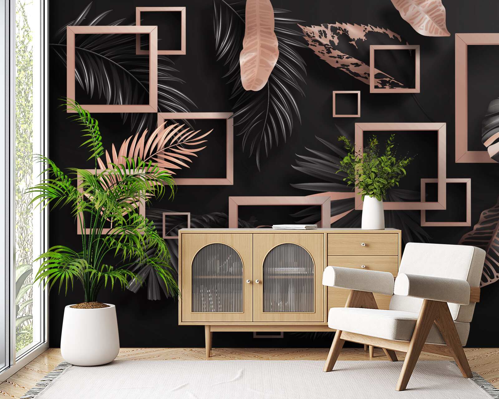 Fototapeta tropická abstrakcia v odtieňoch čiernej a zlatej