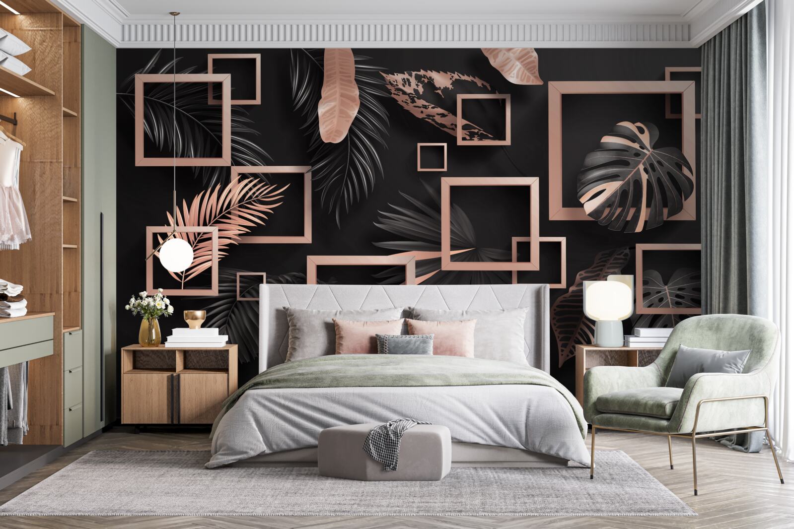 Fototapeta tropická abstrakcia v odtieňoch čiernej a zlatej