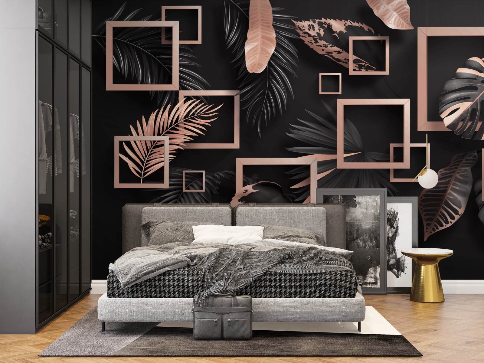 Fototapeta tropická abstrakcia v odtieňoch čiernej a zlatej