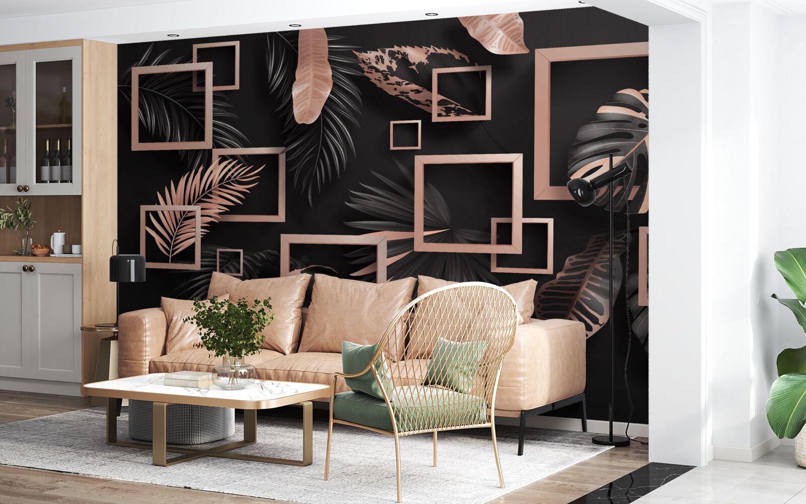 Fototapeta tropická abstrakcia v odtieňoch čiernej a zlatej