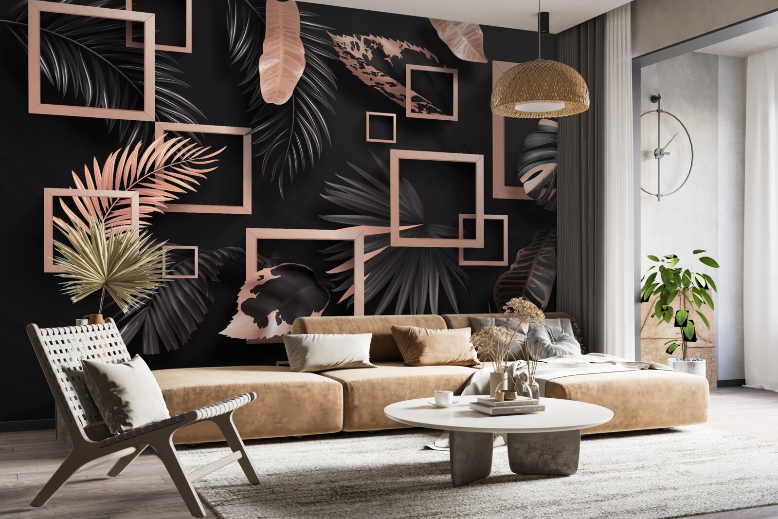 Fototapeta tropická abstrakcia v odtieňoch čiernej a zlatej