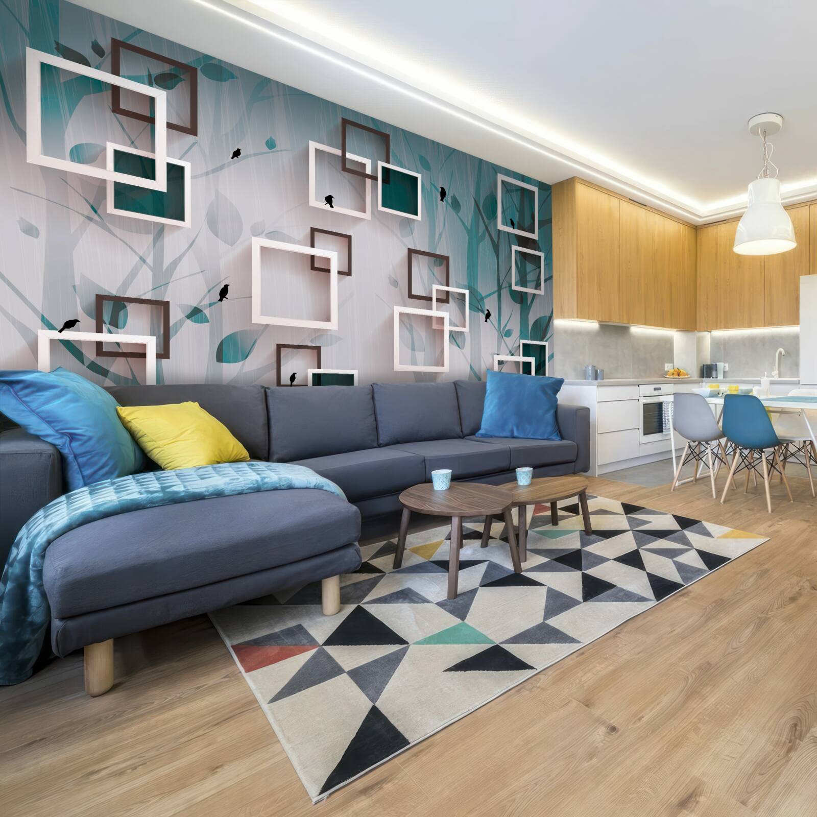 Fototapeta štvorčeky v snehobielej farbe na pozadí krajiny