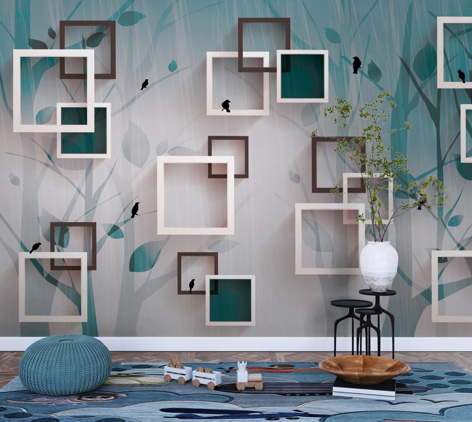 Fototapeta štvorčeky v snehobielej farbe na pozadí krajiny