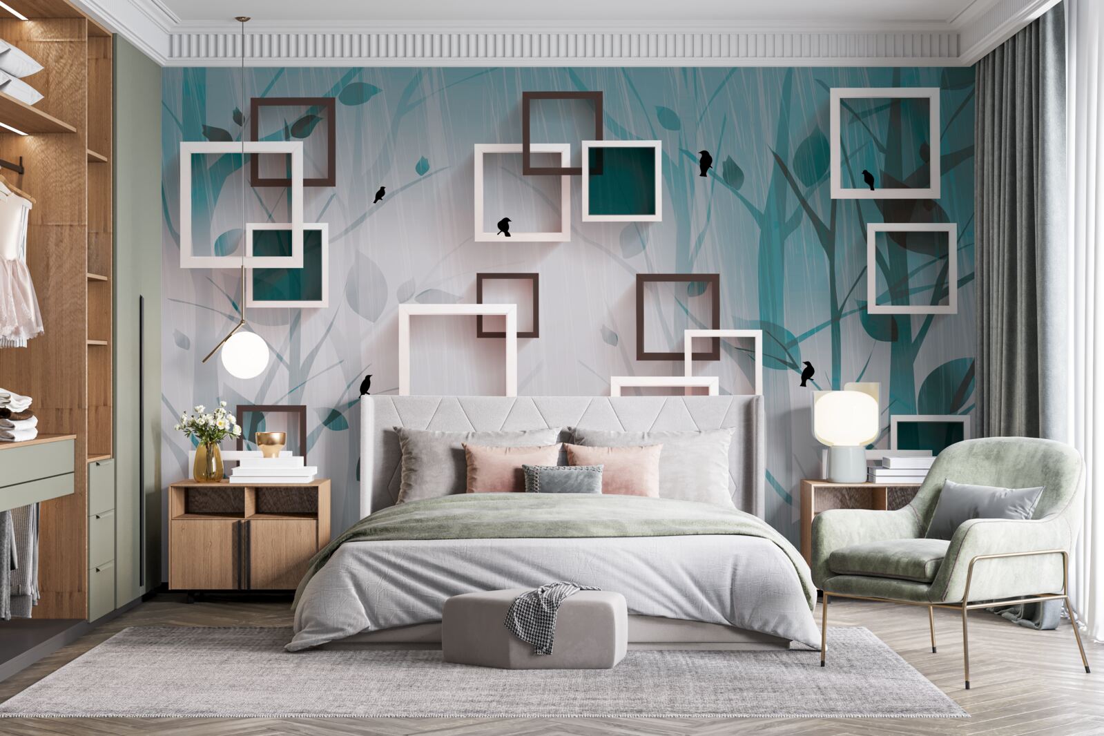 Fototapeta štvorčeky v snehobielej farbe na pozadí krajiny