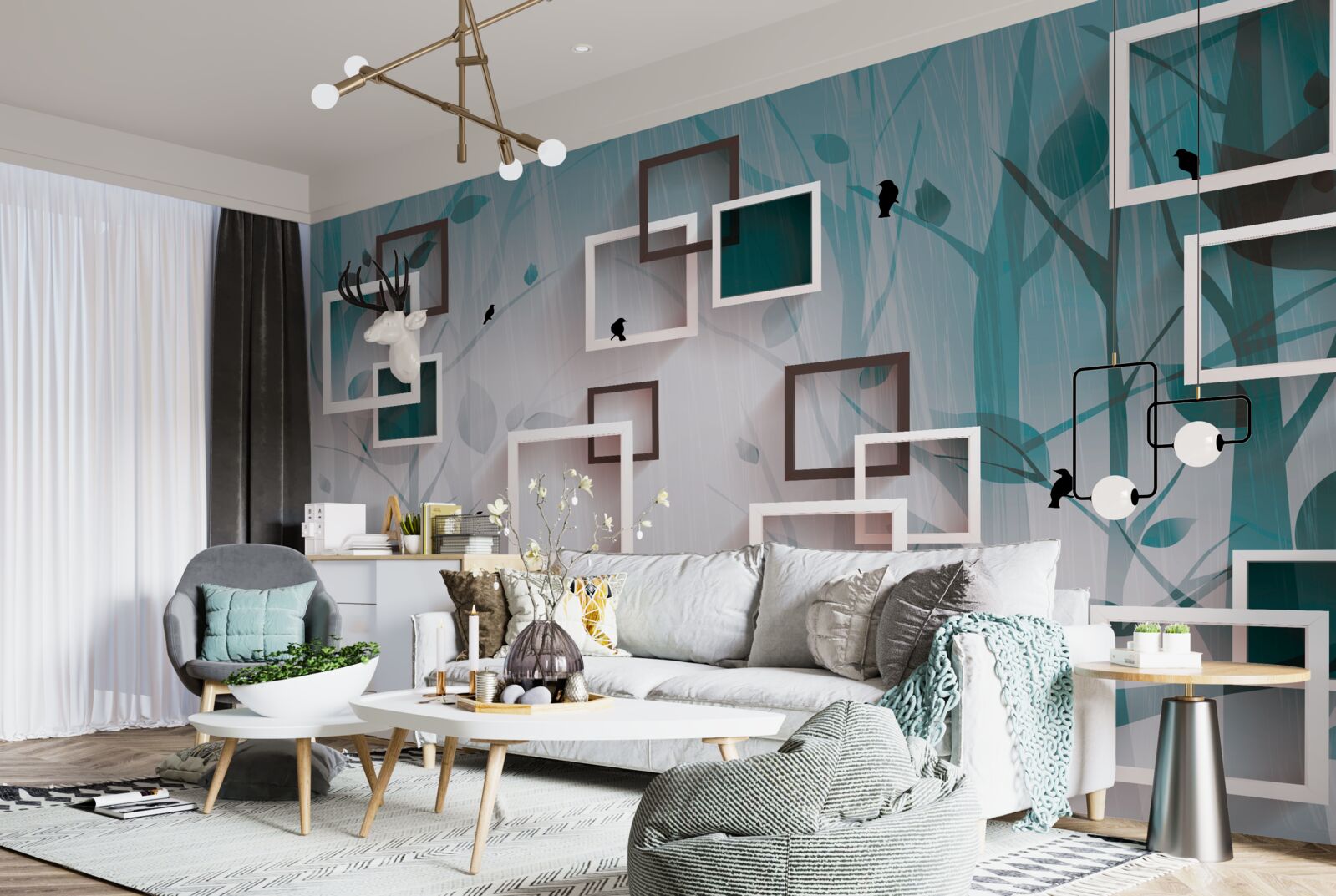 Fototapeta štvorčeky v snehobielej farbe na pozadí krajiny