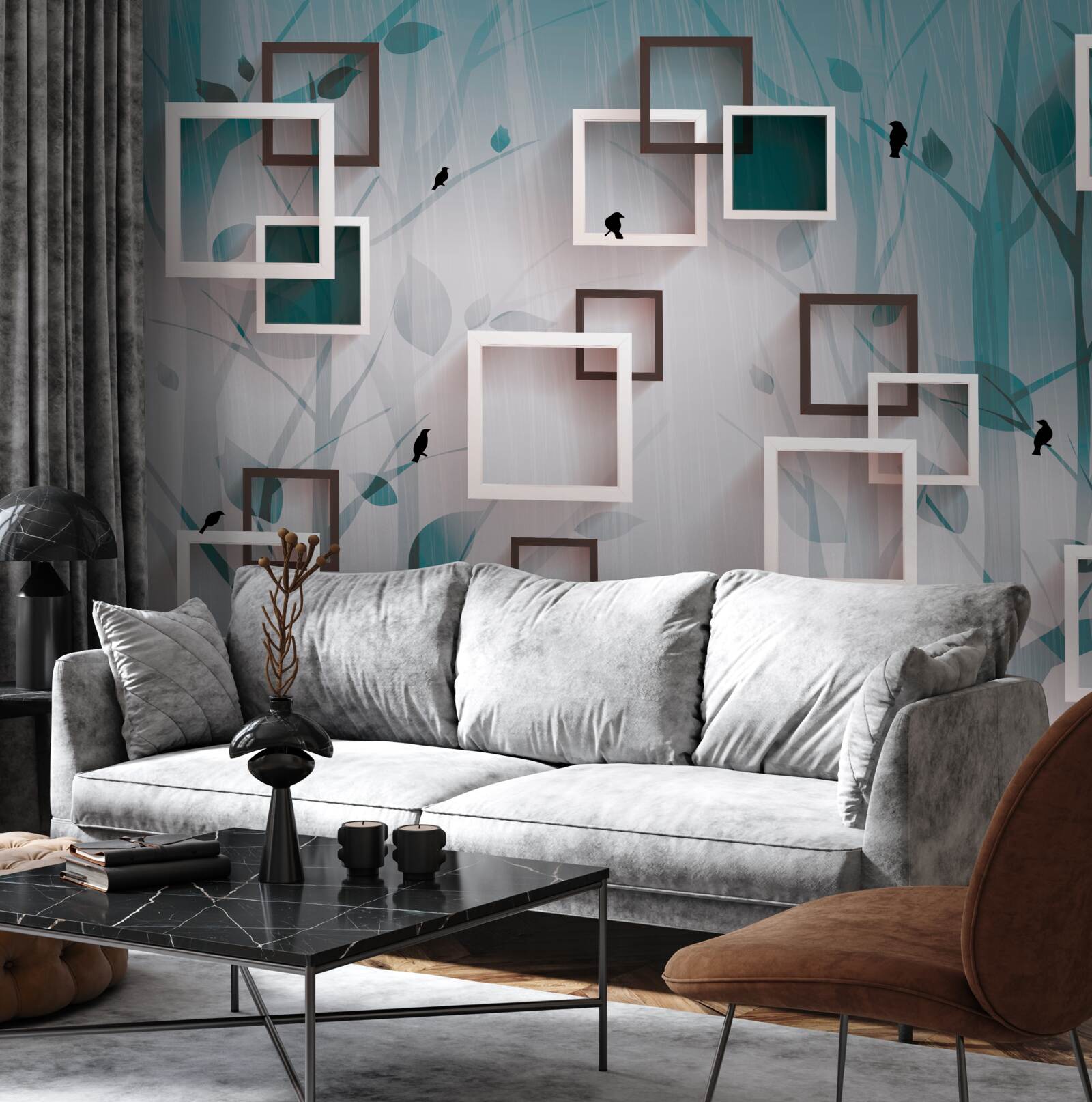 Fototapeta štvorčeky v snehobielej farbe na pozadí krajiny