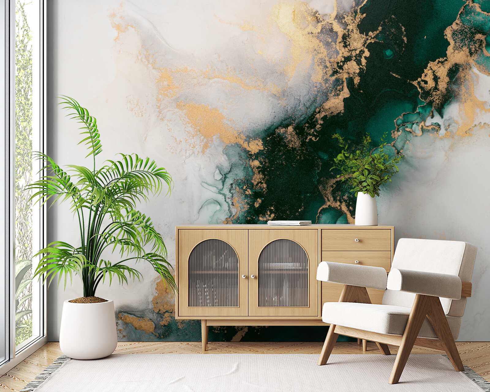 Fototapeta biely mramor s odtieňmi smaragdovej farby