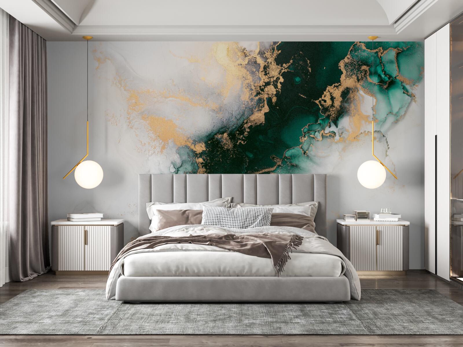 Fototapeta biely mramor s odtieňmi smaragdovej farby