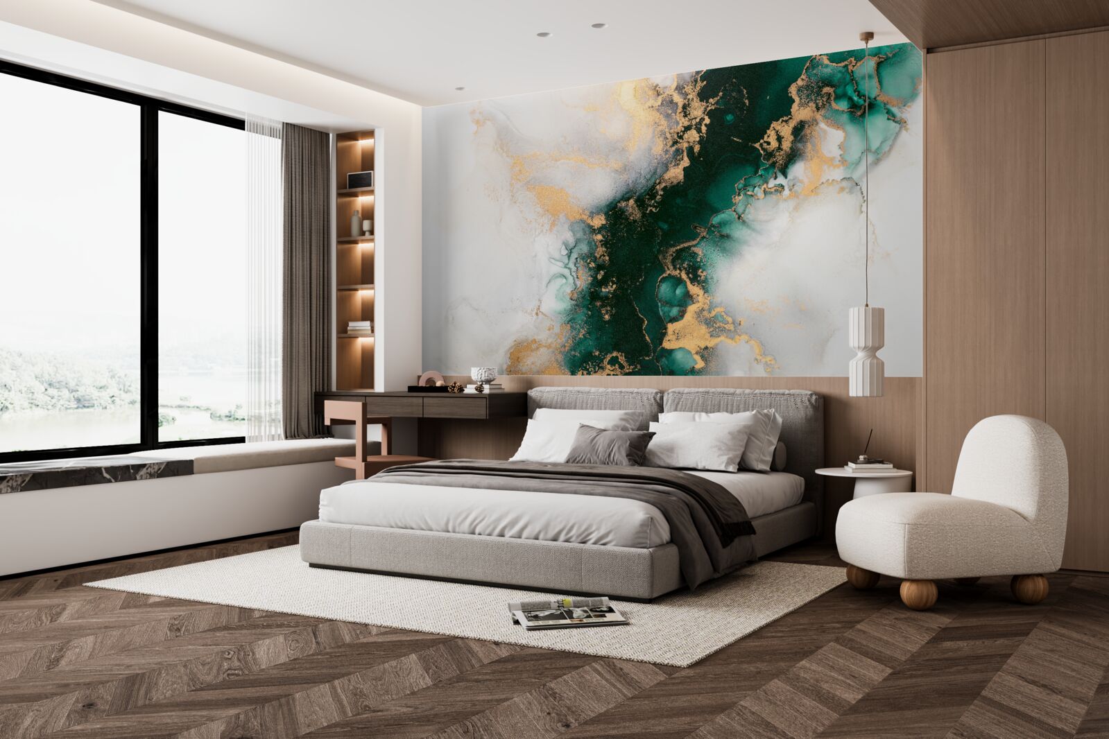 Fototapeta biely mramor s odtieňmi smaragdovej farby