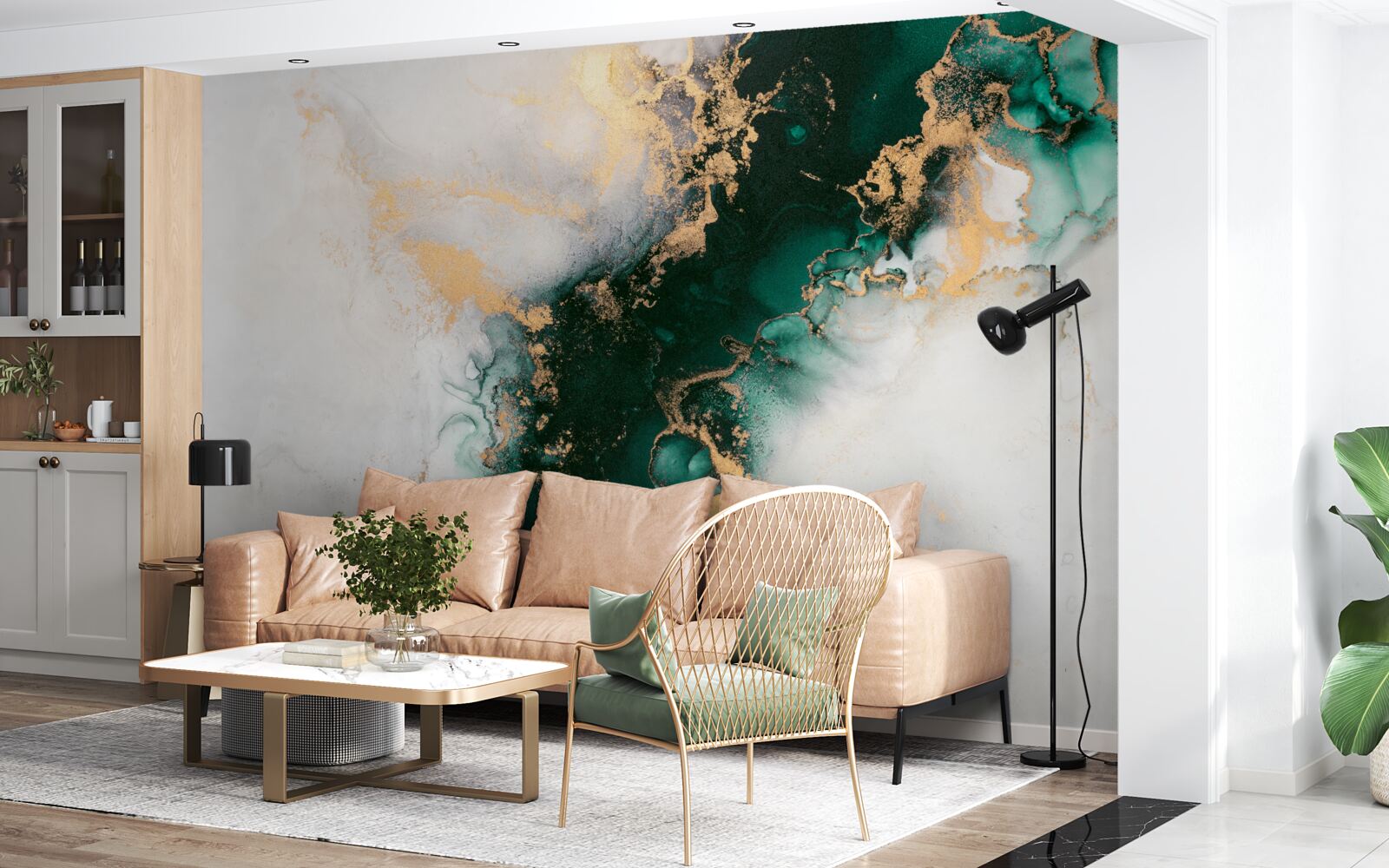 Fototapeta biely mramor s odtieňmi smaragdovej farby