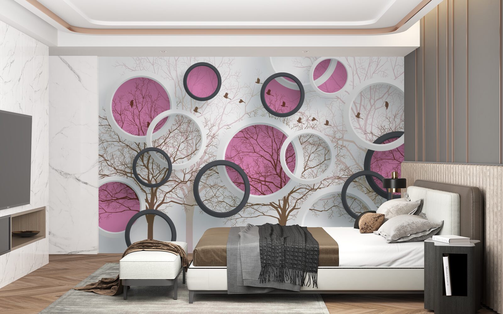 Fototapeta náhodné kruhy a stromy