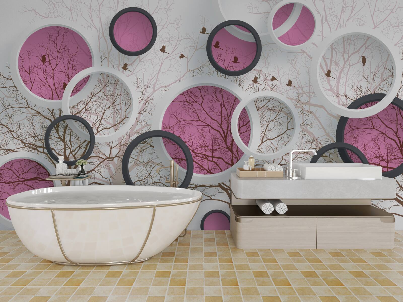 Fototapeta náhodné kruhy a stromy