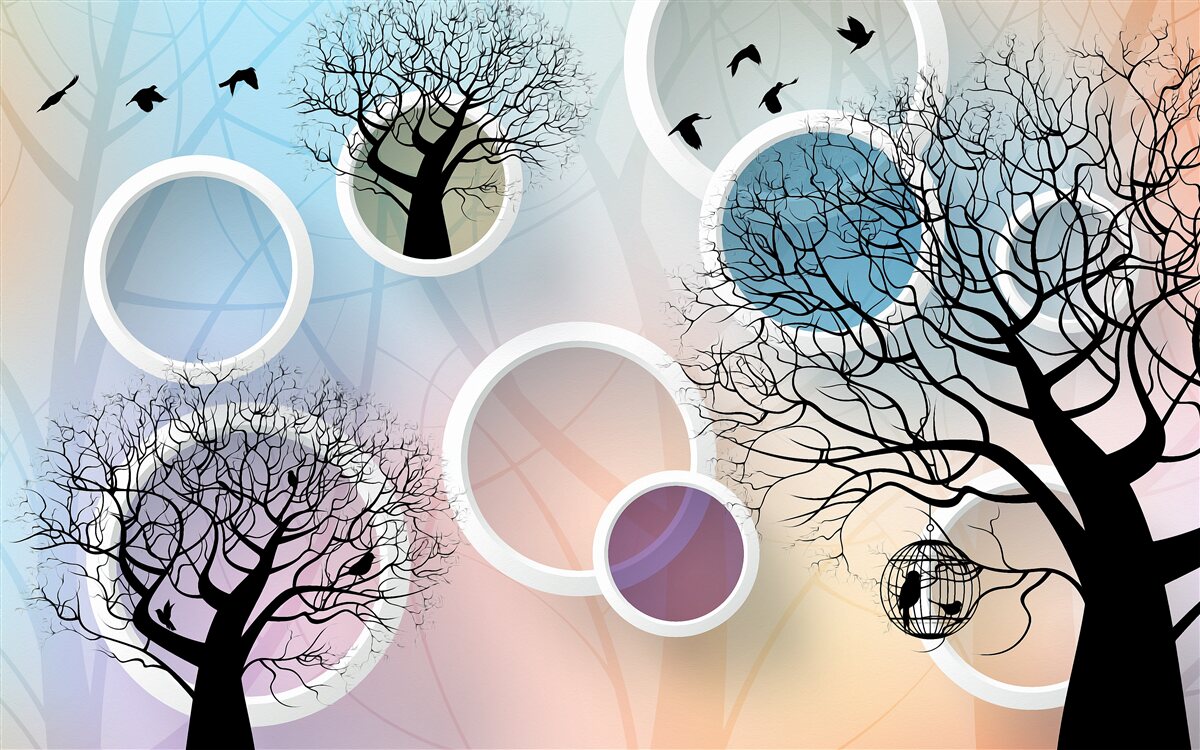 Fototapeta veľké farby zobrazujúce viacfarebné stromy a biele kruhy