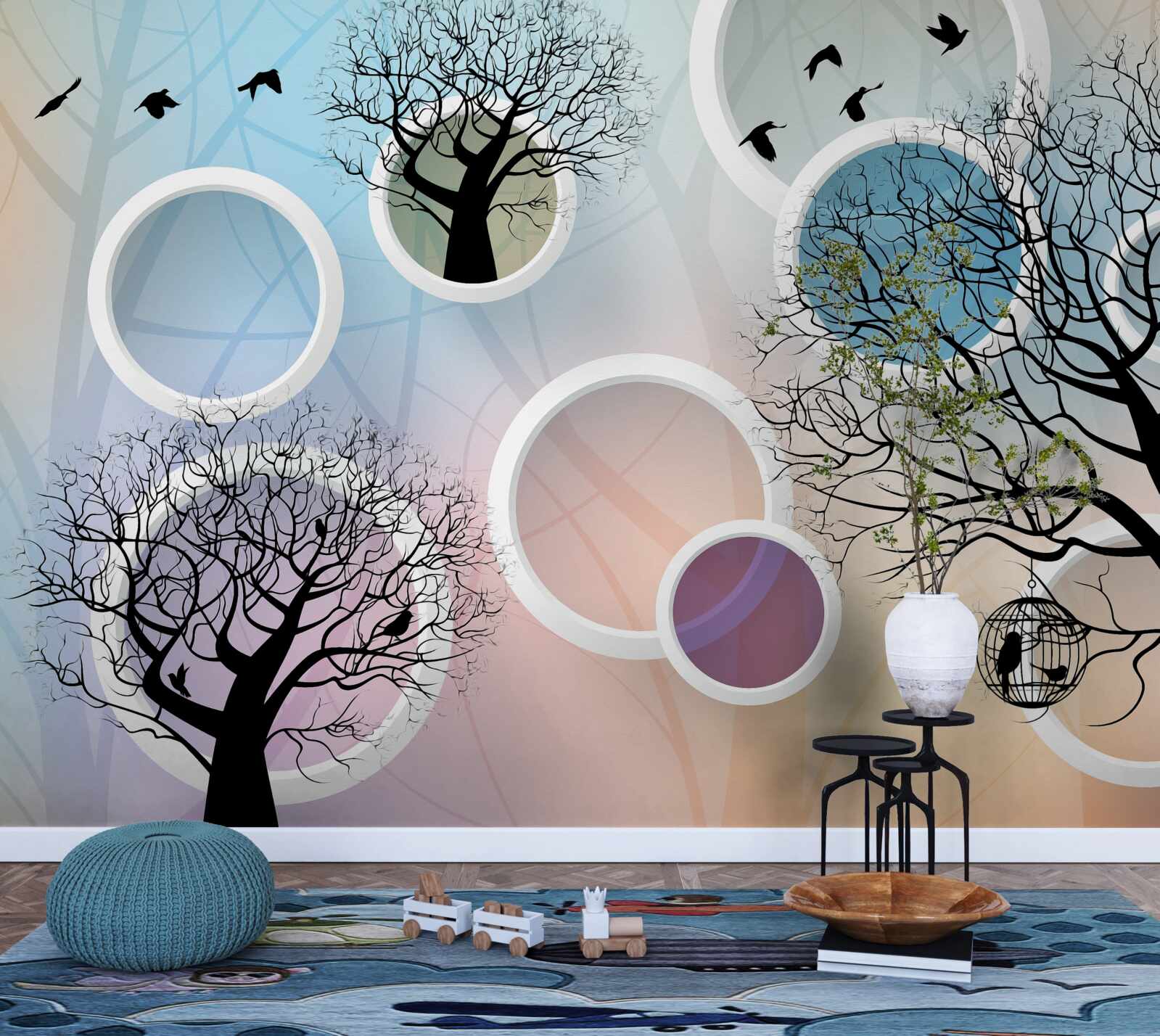 Fototapeta veľké farby zobrazujúce viacfarebné stromy a biele kruhy