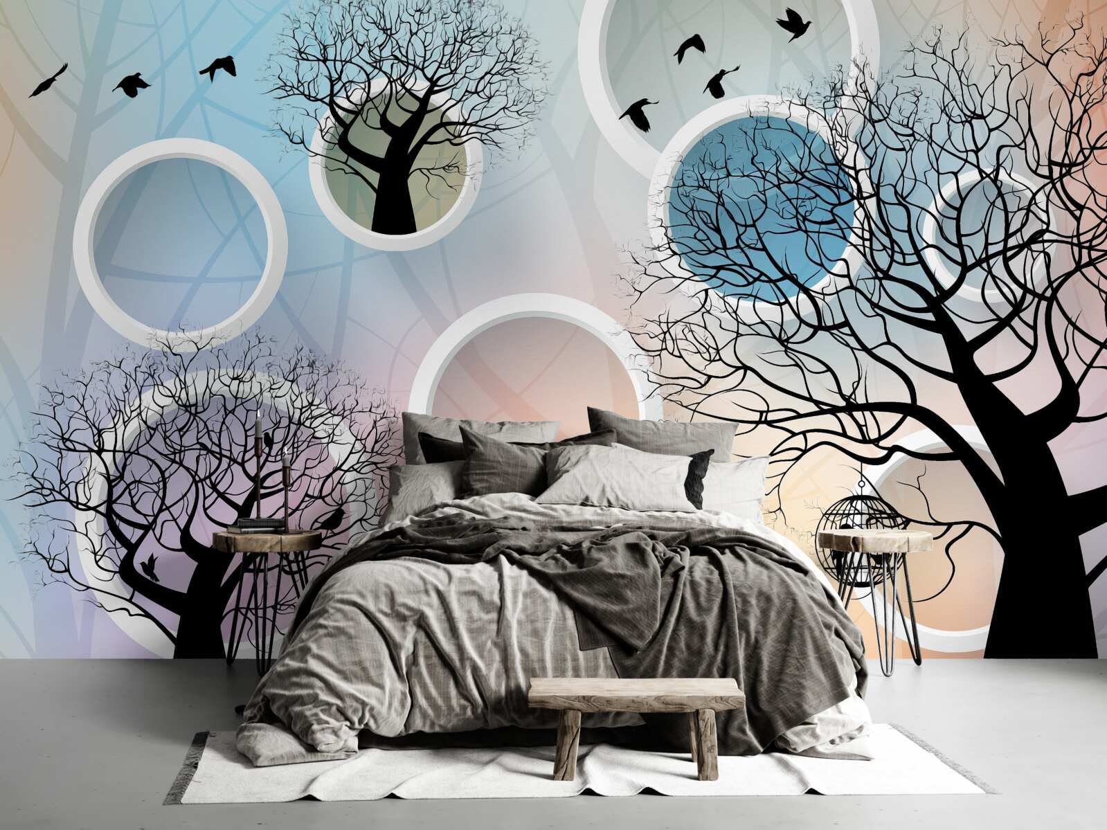 Fototapeta veľké farby zobrazujúce viacfarebné stromy a biele kruhy