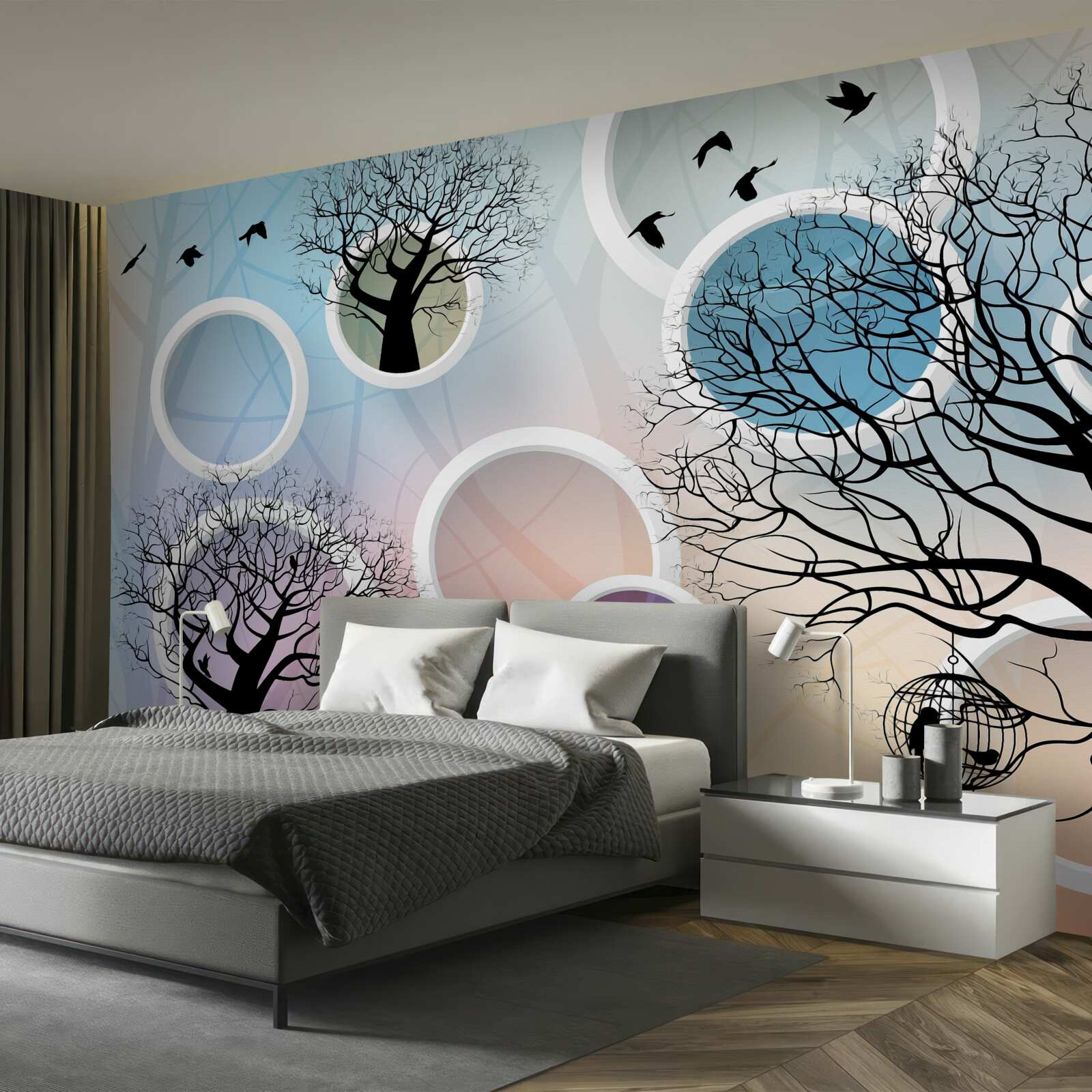 Fototapeta veľké farby zobrazujúce viacfarebné stromy a biele kruhy