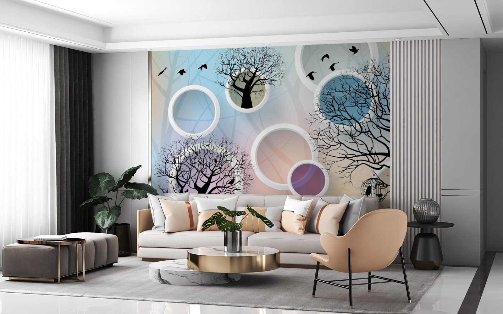 Fototapeta veľké farby zobrazujúce viacfarebné stromy a biele kruhy