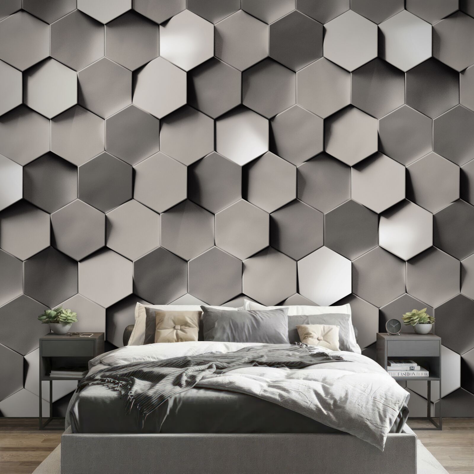 Fototapeta šedé 3D päťuholníky