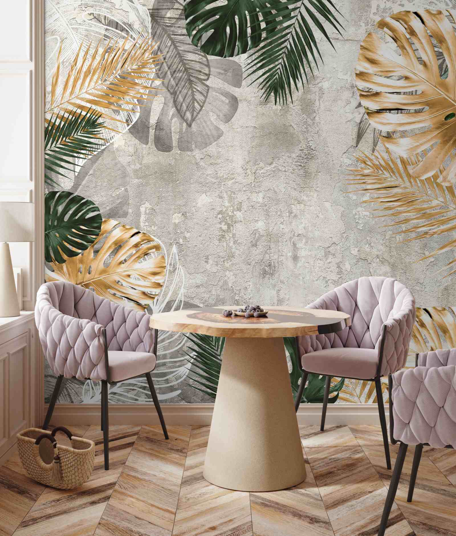 Fototapeta monstera so zlatými a zelenými listami