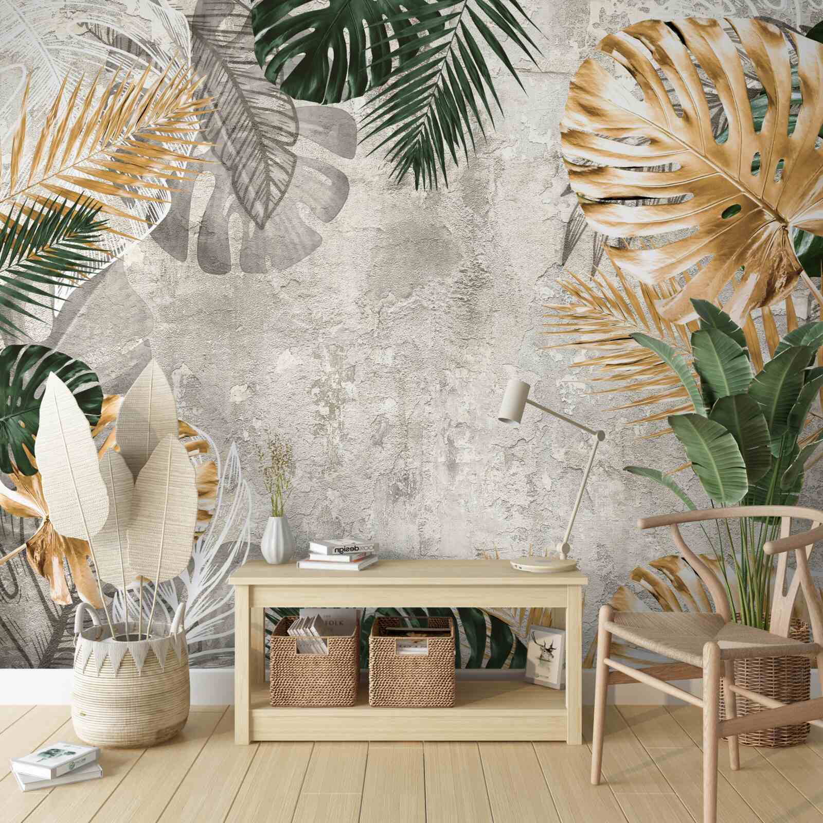 Fototapeta monstera so zlatými a zelenými listami