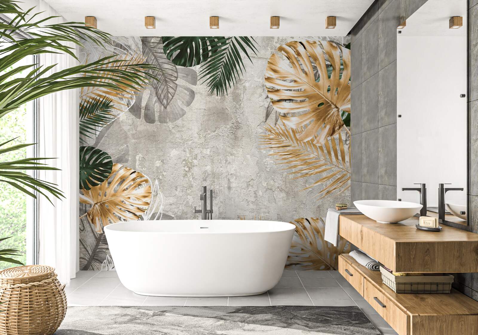 Fototapeta monstera so zlatými a zelenými listami