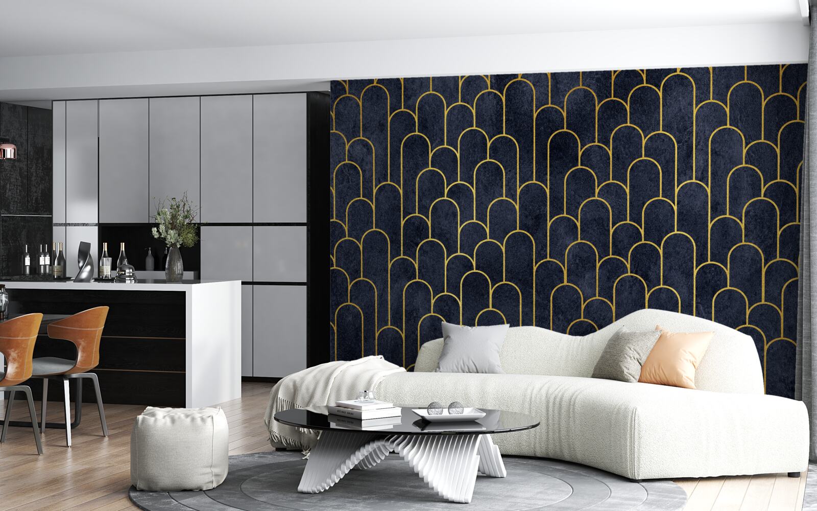 Fototapeta modré polkruhové bronzové stĺpy