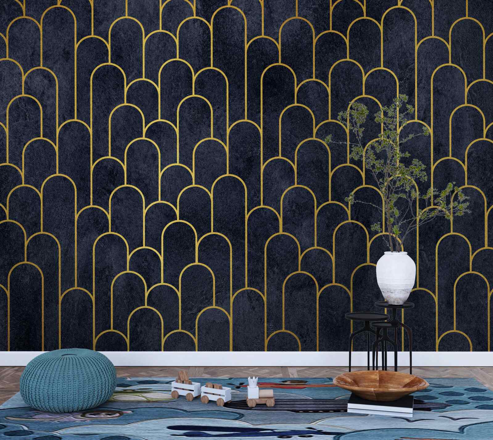 Fototapeta modré polkruhové bronzové stĺpy