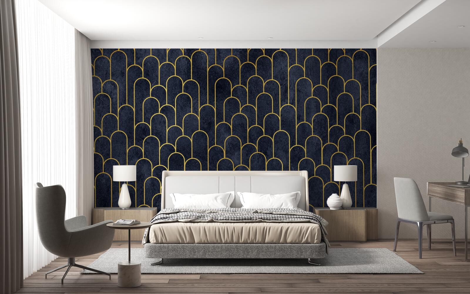 Fototapeta modré polkruhové bronzové stĺpy