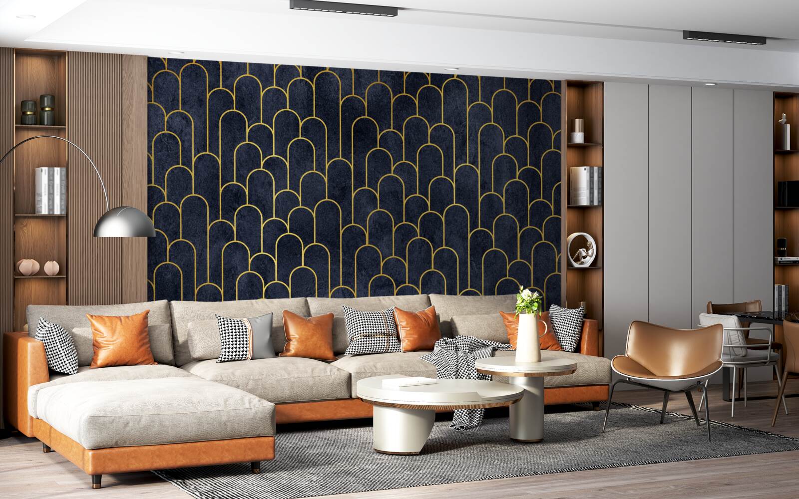 Fototapeta modré polkruhové bronzové stĺpy