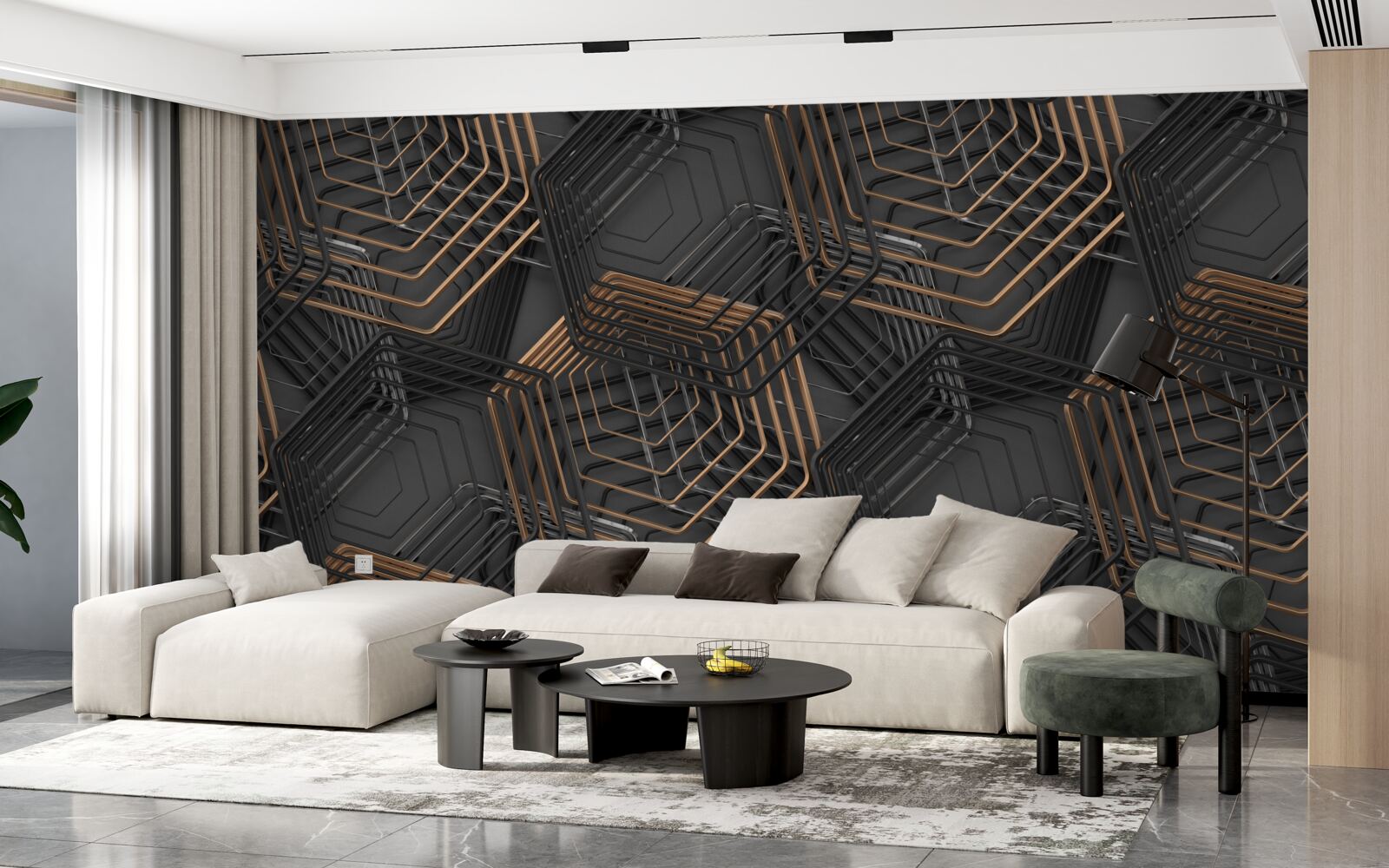 Fototapeta čierne a hnedé päťuholníky so sieťovou štruktúrou